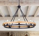 Wellmet Rustic Chandelier, Wood Painted Chandelier, 8-Light Farmhouse Wagon Wheel Chandelier for Living Room, Dining Room, Bedroom, Corridor, Hallway, Entryway Wellmet