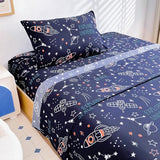 Homilay Twin Sheet Set Kids - Universe Navy 3 Pieces Soft Microfiber Cartoon Style Bedsheets for Boys Girls Teens, Oeko TEX, Breathable Deep Pocket Sheets(Space Rocket) Homilay