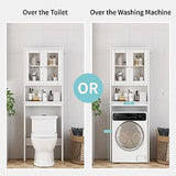 Shintenchi Over The Toilet Storage Cabinet, Bathroom Shelf Organizer with Anti-Tip Device Small Freestanding Space Saver with Adjustable Shelf and Glass Door, White Shintenchi