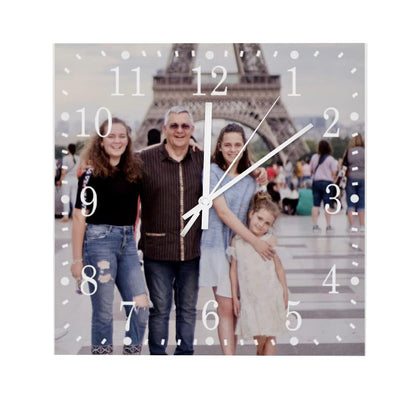 Custom Wooden Wall Clock with Photo Image Pictures, Personalized Square Wood Clock for Wall 10x10 Inch, Farmhouse Home Decorations for Bedroom Living Room Non-Ticking Wall Clock Add Family Na - WoodArtSupply