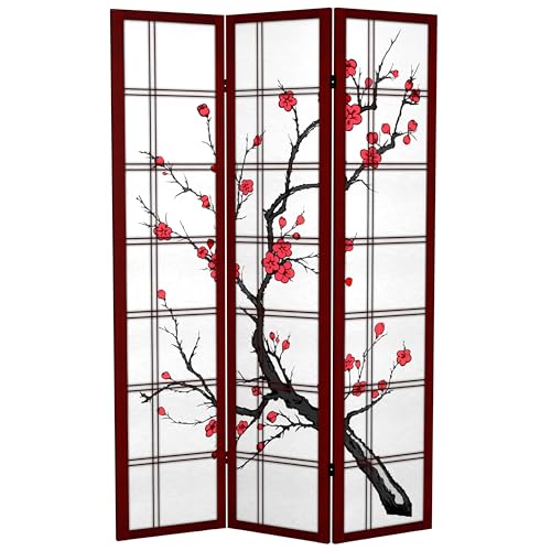 Red Lantern 6 ft. Tall Canvas Cherry Blossom Room Divider-Rosewood-3 Panels, 71 inches high Wide Red Lantern