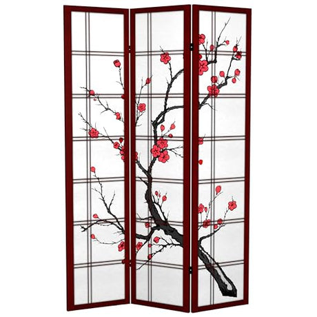 Red Lantern 6 ft. Tall Canvas Cherry Blossom Room Divider-Rosewood-3 Panels, 71 inches high Wide Red Lantern