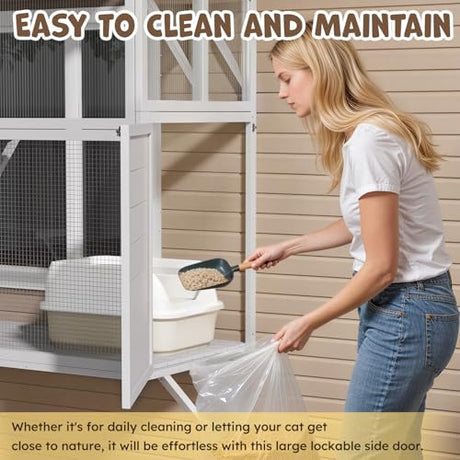 JFHID Catio Outdoor Cat Enclosure with Window Access, Large Window Catio Wood Cat House with 4 Platforms & 3 Doors for Napping & Nature Viewing – All-Weather Pet Cage for Indoor Cats, White JFHID