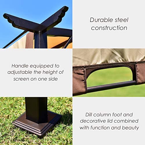 Tangkula 12x9 Ft Outdoor Pergola, Patio Retractable Pergola with Adjustable Sliding Sun Shade Canopy, Heavy-Duty Steel Frame, Patio Furniture Sun Shelter for Backyard Garden Poolside (Brown) Tangkula