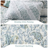 Madison Park 100% Cotton Quilt Set Floral Print, Double Sided Stitching, All Season, Lightweight Coverlet Shabby Chic Bedding Layer, Matching Shams, Full/Queen, Light Teal 6 Piece,Aqua Madison Park