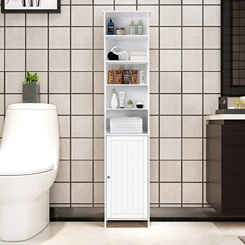 Tangkula Tall Bathroom Storage Cabinet, 72 Inch Bathroom Free Standing Tower Cabinet with Adjustable Shelves & Cupboard with Door, Space Saving Floor - WoodArtSupply