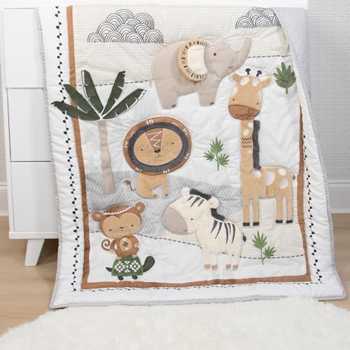 The Peanutshell 4 Piece Organic Cotton Baby Crib Bedding Set for Boys & Girls - Newborn, Infant & Toddler Nursery Bed Set Decor with Two Crib Sheets, Dust Ruffle Comforter - Safari Serenity The Peanutshell