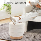 COLAMY Sherpa Ottoman Footstool, Tufted Modern Foot Rest Stool with Wood Base for Living Room, Bedroom, Desk, Round Versatile Side End Table, Pouf, Makeup Seat,2pcs,Cream COLAMY