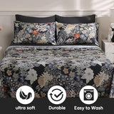 LONAVA Flower King Size 6 Pcs Sheet Set, Breathable Microfiber Deep Pocket Black Fitted Sheets, Comfy & Breathable Patterned Flat Sheets,4 Gentle Soft Pillowcases, Midnight Blossoms LONAVA