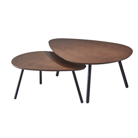 Adesso Set of Two Nesting Coffee Tables – Walnut Oak Veneer and Matte Black Metal Legs – Versatile Modern Accent Tables for Living Rooms, Apartments & Contemporary Homes Adesso