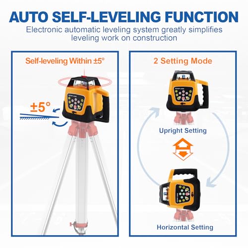 Iglobalbuy Automatic Self-Leveling Rotary Laser Rotating Horizontal & Vertical Laser Level Kit 500M w/Remote Control + Receiver, Leveling Transit Laser Level Red Beam for Construction (Rotary - WoodArtSupply