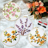 INFUNLY 4 Pack Seasons Flowers Embroidery Starter Kit for Beginners Branches Leaves DIY Embroidery Kits for Adults Stamped Needlepoint Set with Step-by-Step Instructions Threads Craft Lover Gift