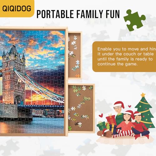 Qiqidog 2000 Pieces Puzzle Board with 6 Drawers and Cover, 29"x41" Wooden Jigsaw Puzzle Table for Adults, Portable Puzzle Organizer & Storage System, Birthday Gift for Mom Qiqidog