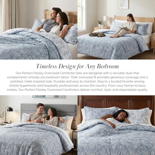 Southshore Fine Living, Inc. Oversized King Comforter Bed Set, Down Alternative Paisley Bedspread, Reversible Bedding Sets, California King Sized Comforter & Matching Shams, Blue/White Southshore Fine Living, Inc.
