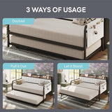 LIKIMIO Daybed with Trundle Bed, Twin Bed Frame with Storage Headboard and Charging Station, Sofa Day Bed with Strong Supports for Living Room, Bedroom, and Guest Room, Cream LIKIMIO