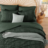 AMBERSPACE Queen Comforter Set Dark Green, Tufted Boho Bedding Farmhouse Bed Set, All Season 7 Pieces Bed in a Bag with Sheets, Pillowcases & Shams AMBERSPACE