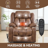 RHHVVR Electric Lift Chair Oversized, Dual Motor Power Lift Recliner Faux Leather Sofa with 8-Point Vibration Massage and Lumbar Heating, Stainless Steel Cup Holders for Elderly, Medium-Firm, Brown RHHVVR