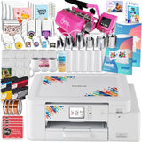 Brother SP-1 Dye-Sublimation Printer Bundle with 7-in-1 Pink Tumbler, Mug & Cup Press, Full Ink Set, 310 Sublimation Transfer Sheets, Sublimation Blanks, Tape and More