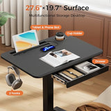 JYLH JOYSEEKER Mobile Standing Desk with Drawer, 28" Rolling Desk with Cup Holder and Hooks, Portable Laptop Workstation on Wheels, Height Adjustable Cart with Storage for Home Office, Black JYLH JOYSEEKER