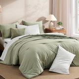 Monbix Full Size Comforter Set - 7 Pieces Green Prewashed Bed in a Bag Full Bedding Sets with Comforters, All Seasons Ultra Soft Comforter Bed Set with Sheets,Pillowcases & Shams Monbix