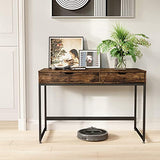 Bestier Small Rectangular Office Writing Computer Workstation Vanity Makeup Desk Minimal Elegant Simple Style with 2 Large Drawers, Rustic Brown Bestier