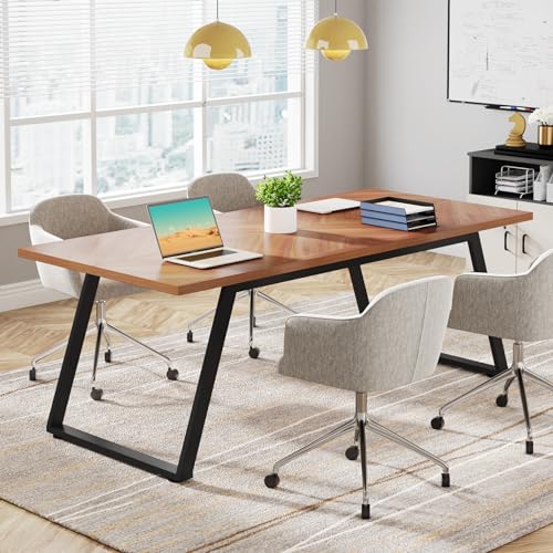 Tribesigns 63 Inches Executive Office Desk, Large Computer Desk with Thickened Frame, Modern Simple Study Writing Table Workstation Desk for Home Office, Living Room, Brown and Black - WoodArtSupply