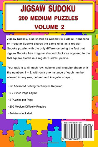 Jigsaw Sudoku: 200 Medium Jigsaw Sudoku Puzzles Volume 2 CREATESPACE