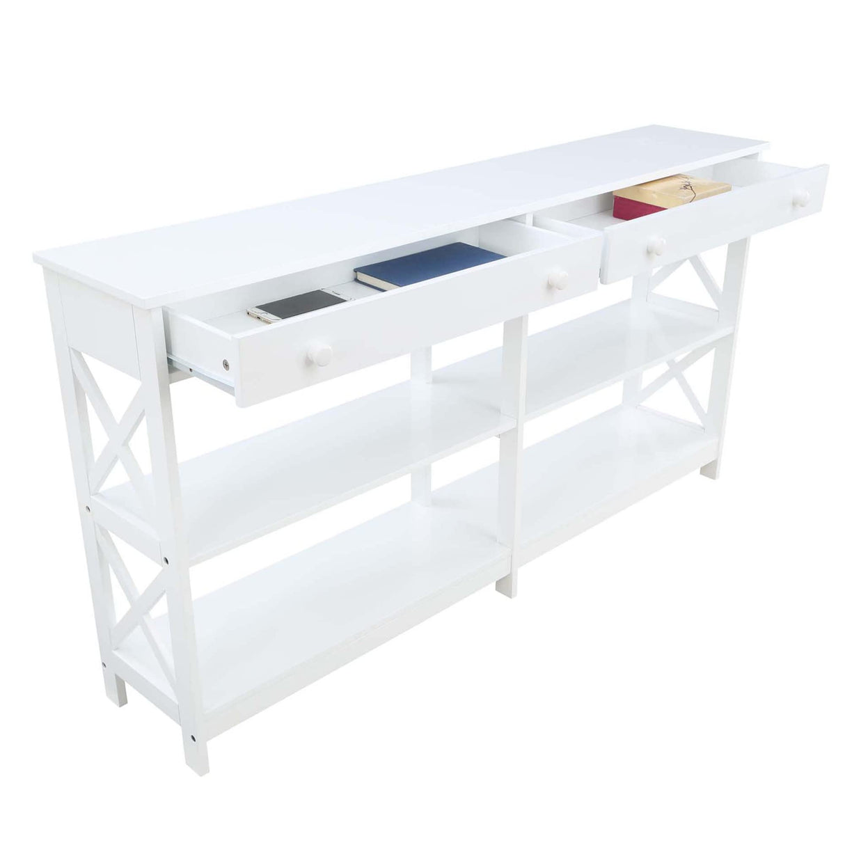 Convenience Concepts Oxford 2-Drawer Console Table with Shelves, 60", White Convenience Concepts