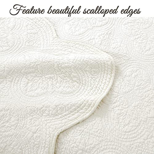 Cozy Line Home Fashions 100% Cotton Medallion Off White Matelasse Embossed Bedding Quilt Set, Reversible Lightweight Bedspread, Coverlet for All Season (Blantyre - Ivory, King - 3 piece) Cozy Line Home Fashions