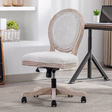 LukeAlon Vintage Linen Office Chair, Adjustable Height Swivel Task Chair with Wood Frame Armless Desk Chair with Wheels Upholstered Round Back Vanity Chair for Home Office Study Room, Beige LukeAlon
