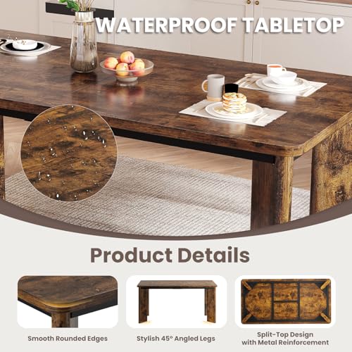 MALOL 5-Piece Rectangular Dining Table Set for 4, 63" Industrial Kitchen Table with 4 Tufted Parsons Dinner Chairs for Dining Room, Kitchen, Living Room, Brown+Beige MALOL