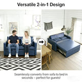 N NOORDENIYA 55'' Leather Sofa Bed, Pull Out Sleeper Sofa Couch Bed, Loveseat Sleeper, Futon Sofa Couch with Side Pocket, Convertible Sofa Bed for Living Room, Apartment, Bedroom, RV, Blue N NOORDENIYA