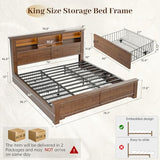 EnHomee King Size Bed Frame with 4 Storage Drawers, King Bed Frame and Headboard with LED Lights & Charging Ports,No Box Spring Needed,NO Noise,Wooden,Brown EnHomee