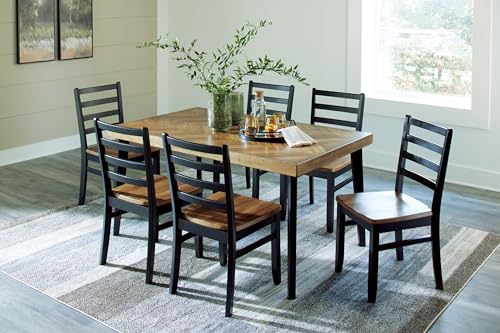 Signature Design by Ashley Blondon Rectangular Dining Room Table Set with 6 Chairs, Chevron Pattern, Tapered Legs, Seats 6, Wood, 60" Long, Brown & Black Signature Design by Ashley