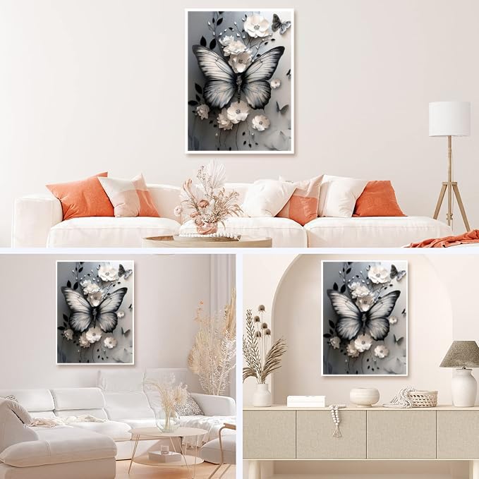 Diamond Art Kits for Adults, Butterfly Flower 5D DIY Diamond Painting Kit for Adults, Diamond Dots for Adults, Diamond Dots Painting Picture Art Craft for Home Wall Decor, 12x16 Inch Baiwanerxiang