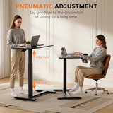 GTPLAYER Small Standing Desk with Hidden Wheels, Pneumatic Mobile Rolling Laptop Desk, Adjustable Height Overbed Bedside Table Computer Workstation for Home Office (32" W x 16" D, Black) GTPLAYER
