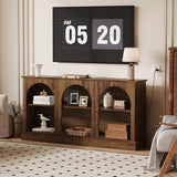 GarveeLife 63" Mid Century Modern TV Stand, Modern Console Table with Charging Station for Entryway Living Room, Modern Entertainment Center 3-Tier Rustic Brown Media Console for TV Up to 65 70 Inch GarveeLife