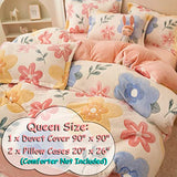 LMONMOO Pink Duvet Cover Queen Size, Fluffy Comforter Cover Set, Kawaii Bunny Bedding Sets for Girl Ultra Soft Cute Floral Bed Set for Kids (Flower, Queen) LMONMOO
