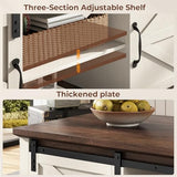 UPOSOJA Farmhouse Coffee Table for Living Room with Storage & 4 Sliding Barn Doors, Adjustable Shelves, Modern Rectangular Rustic Living Room, Meeting Room, Hall Coffee Tables (White+Brown) UPOSOJA