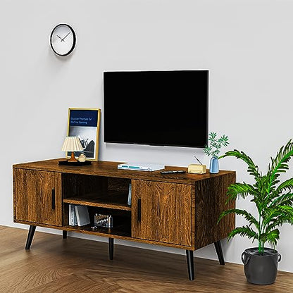 Lifetime Home Mid-Century Modern 45" TV Stand with 2 Side Doors Entertainment Center Console for Living Room Bedroom Office- Supports up to 55 Inch TV & 150 lbs Large Cabinet w/Shelves - WoodArtSupply