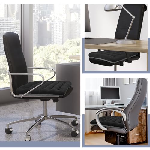BUYUE Good Support Office Chair Cushion Padded, Soft Velvet Comfortable Non-Slip Seat Cushion for Computer Desk Kitchen Chair (1 Count, Black) BUYUE