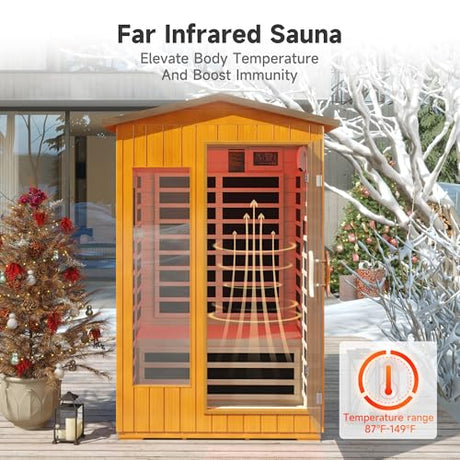 springspa Outdoor Infrared Sauna 2 Person for Home, 15amp Low EMF Far Infrared Spruce Wooden Sauna at Home with Bluetooth,LCD Panel springspa