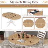 LUMISOL Extendable Round Dining Table Set for 4-6 People, Farmhouse Dining Room Kitchen Table Set with 4 Upholstered Chairs, 5-Piece Solid Wood Kitchen Table Set, Off White LUMISOL