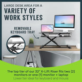 TechOrbits Standing Desk Converter - 32 Inch Adjustable Sit to Stand Up Workstation, Particle Board, Dual Monitor Desktop Riser with Keyboard Tray, for Home Office Laptop, Black 32" TechOrbits