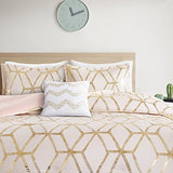 Comfort Spaces Vivian Comforter Set Ultra Soft All Season Lightweight Modern Geometric Glam Metallic Print Bedding, Matching Sham, Decorative Pillow, Full/Queen, Geometric Blush/Gold Comfort Spaces