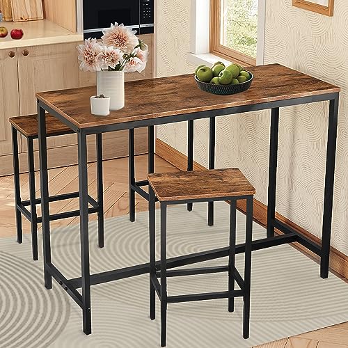 MAHANCRIS Bar Stools, Set of 2 Bar Chairs, Kitchen Breakfast Bar Stools with Footrest, 25.8" Dining Stools, Rectangular Industrial Bar Chairs, for - WoodArtSupply