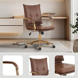 MOJAY Mid-Back Ergonomic Leather Office Desk Chair, Modern Upholstered Computer Chair, Executive Office Chair with Arms, Swivel Adjustable Rolling Chair with Gold Base (Brown) MOJAY