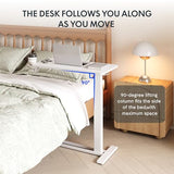 FLEXISPOT H7 Adjustable Overbed Bedside Table with Wheels Pneumatic Mobile Standing Desk Laptop Desk Rolling Computer Cart Movable Overbed Table Hospital Home Use(27.6" W x 15.7" D, White) FLEXISPOT