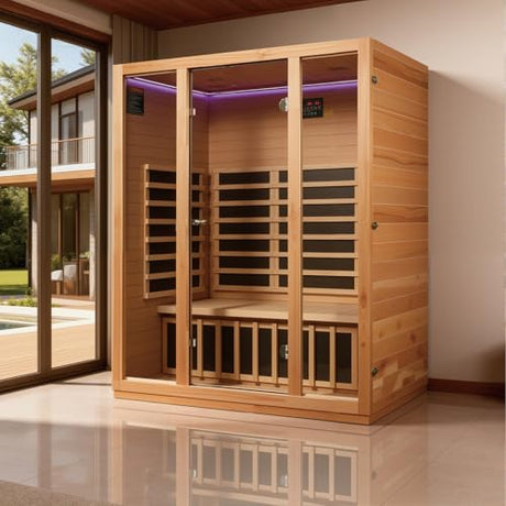INFRADELUX 3 Person Infrared Sauna for Home, 1960W Low EMF Indoor Sauna with Chromotherapy Lighting, Bluetooth & Reading Light - Enhances Relaxation & Stress Relief, 59.06 * 35.43 * 74.8 Inch INFRADELUX