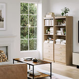 FOTOSOK 71-Inch Oak Storage Cabinet with 3 Drawers and Open Shelves for Home and Office FOTOSOK